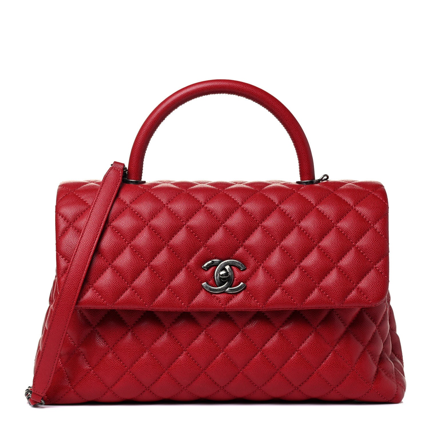 Chanel Caviar Quilted Medium Coco Handle Flap Red 1 of 4
