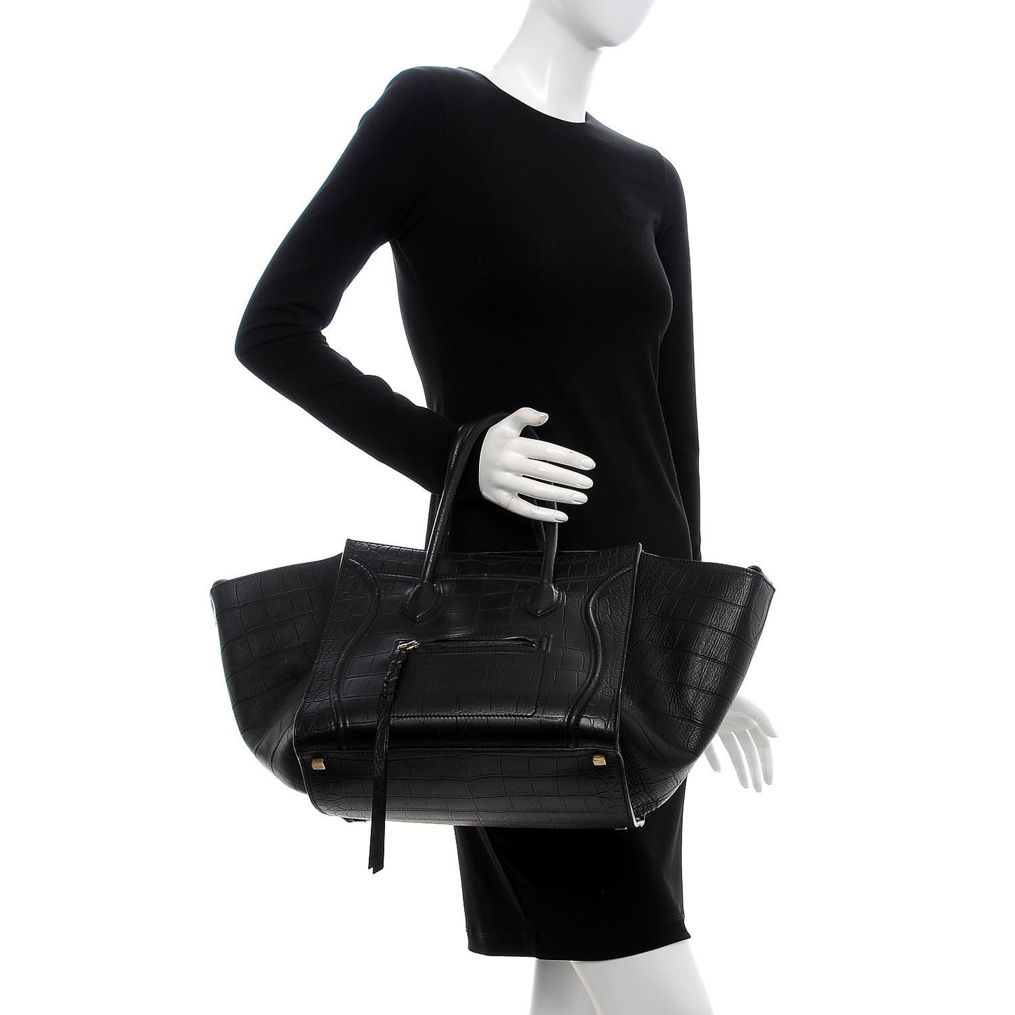 Crocodile Embossed Calfskin Medium Phantom Luggage Black