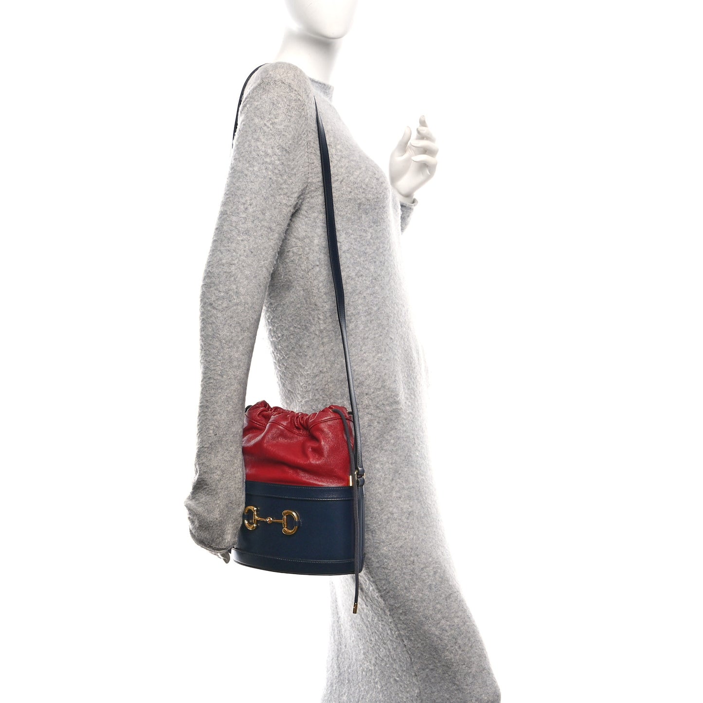 Azalea Sakai Be Green Calfskin Horsebit 1955 Drawstring Bucket Bag Blue New Cherry Red