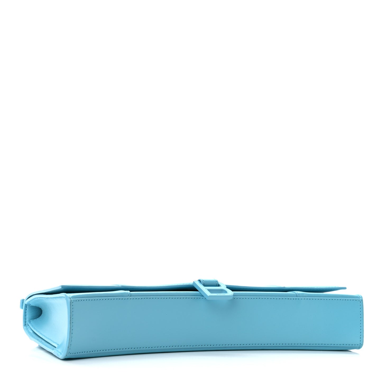 Shiny Box Calfskin Tonal B Hourglass Stretch Top Handle Bag Azur