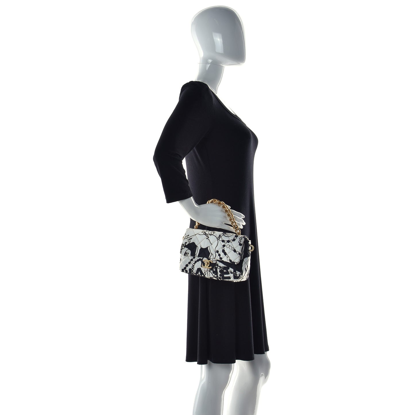 Canvas Printed Deer Coco Mini Single Flap White Black