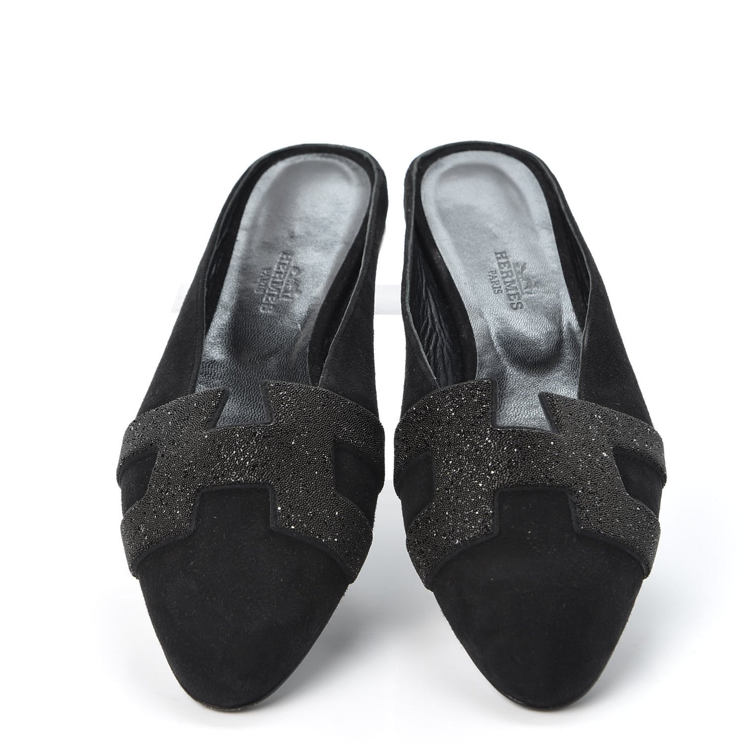 Suede Goatskin Crystal Roxane Mules 37.5 Black