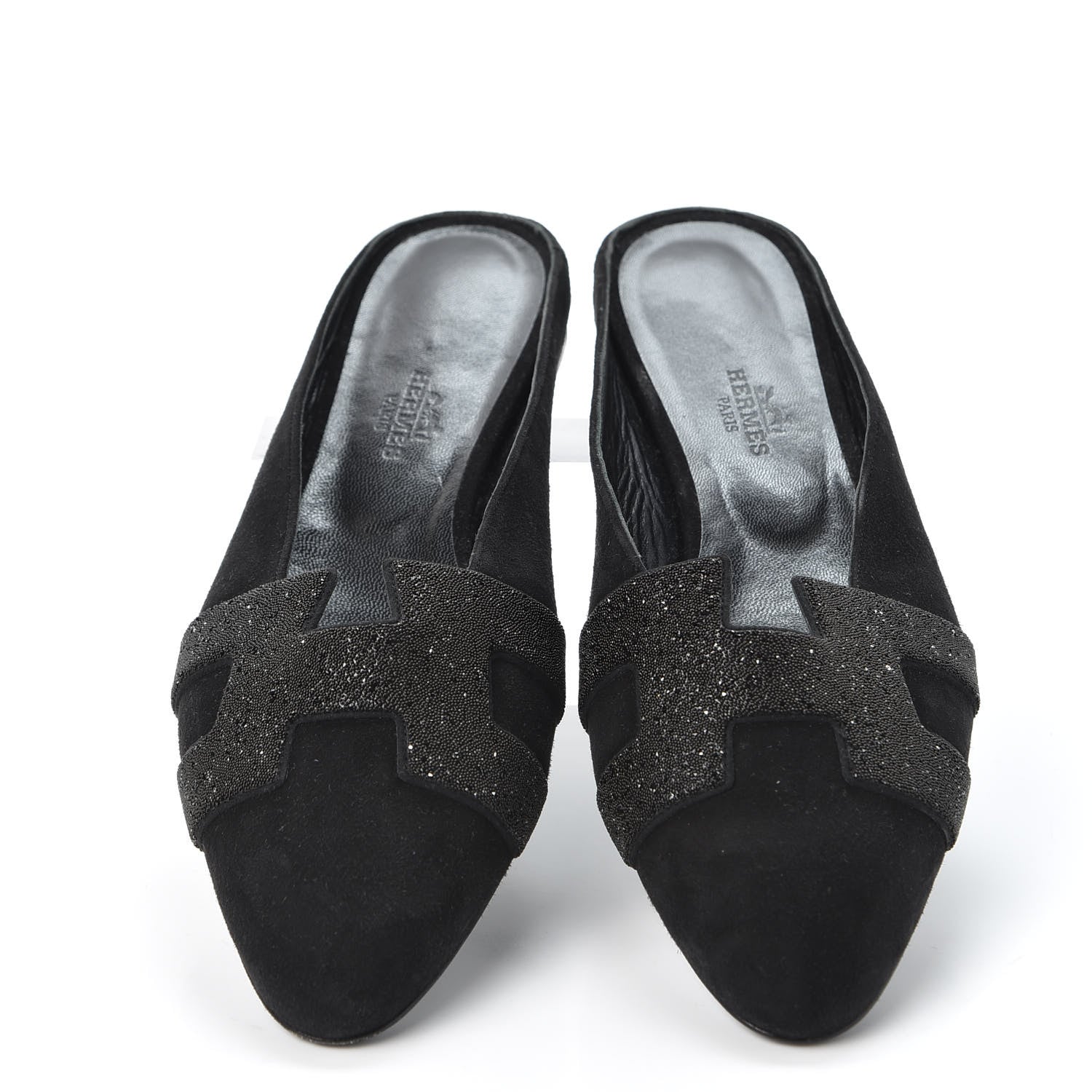 Hermes Suede Goatskin Crystal Roxane Mules 37.5 Black 4 of 9