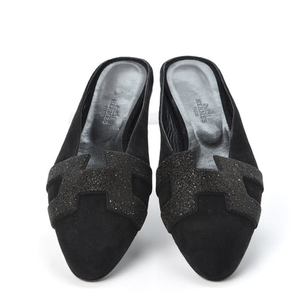Hermes Suede Goatskin Crystal Roxane Mules 37.5 Black 4 of 9