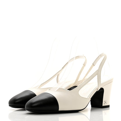 Chanel Lambskin Cap Toe CC Slingback Pumps 36 White Black 3 of 9