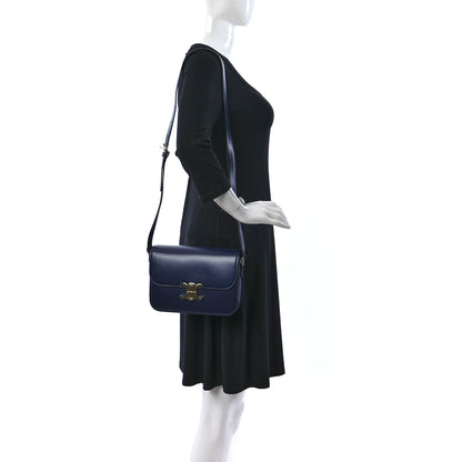 Celine Shiny Calfskin Medium Triomphe Navy Blue 2 of 12