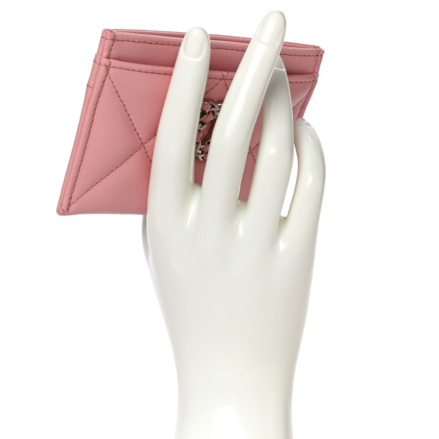 Lambskin Quilted Chanel 19 Card Holder Light Pink