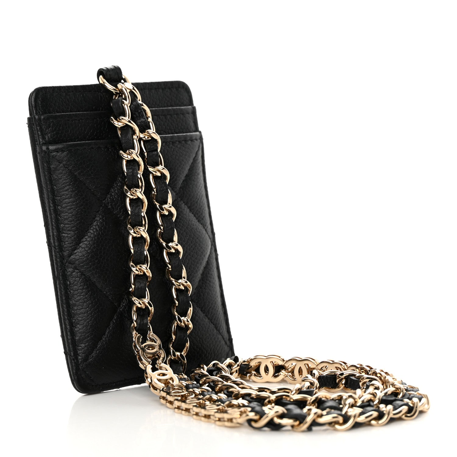 Chanel Caviar Quilted Tiny CC Card Holder On Chain Black 3 of 10