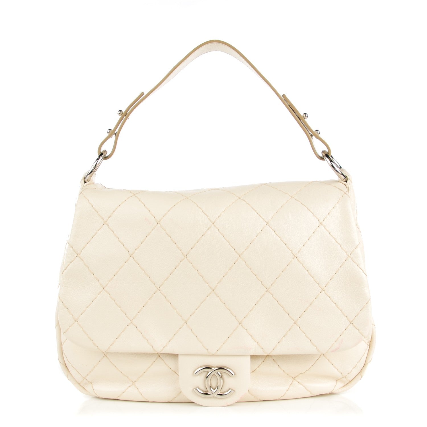 Chanel Glazed Calfskin XL On The Road Flap Ivory 1 of 12