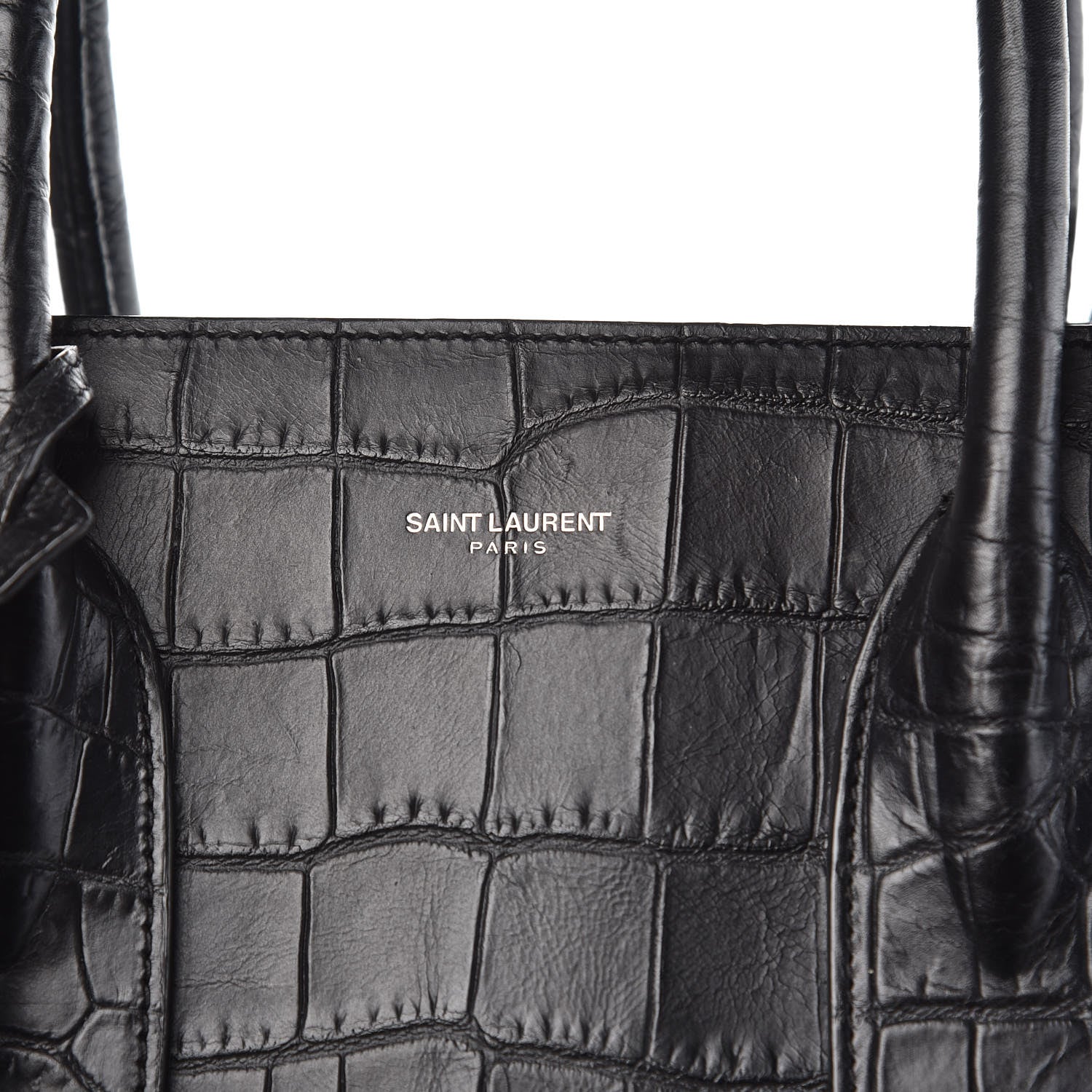 Saint Laurent Calfskin Crocodile Embossed Large Sac De Jour Carryall Black 7 of 14