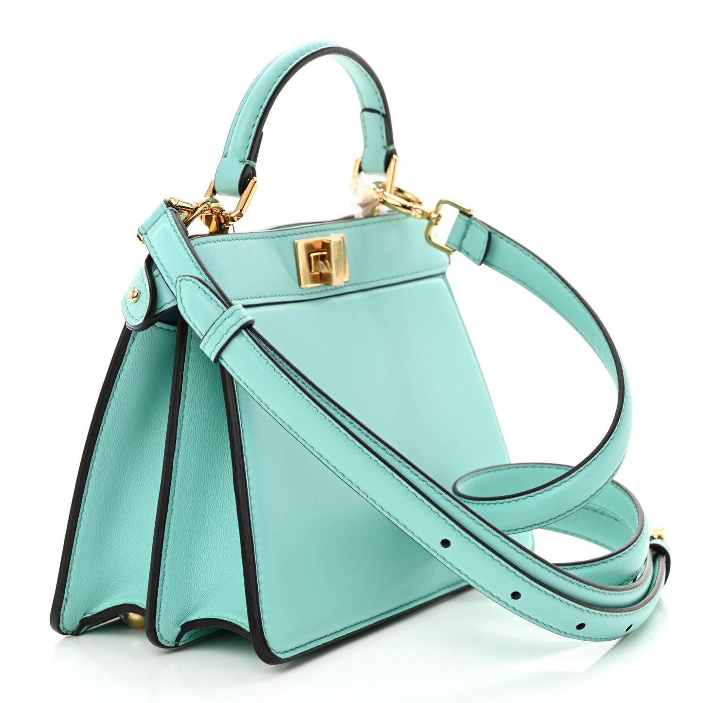 Shiny Nappa Petite Peekaboo I SEE U Satchel Spring Turquoise