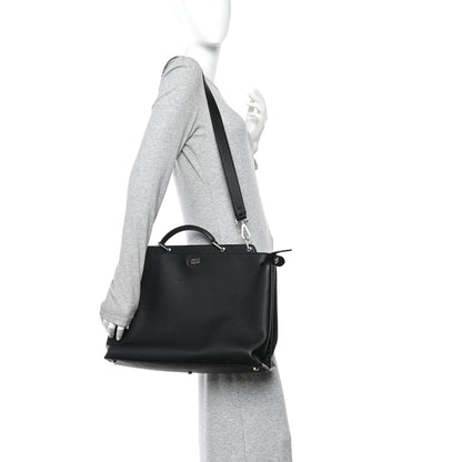 Fendi Cuoio Romano Selleria Vitello Grace Glazed Fabric FF 1974 Large Peekaboo Iconic Essential Satchel Black 2 of 10