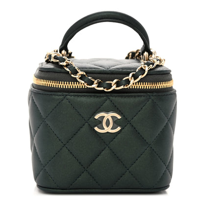 Chanel Iridescent Lambskin Quilted Mini Top Handle Vanity Case With Chain Dark Green 1 of 10