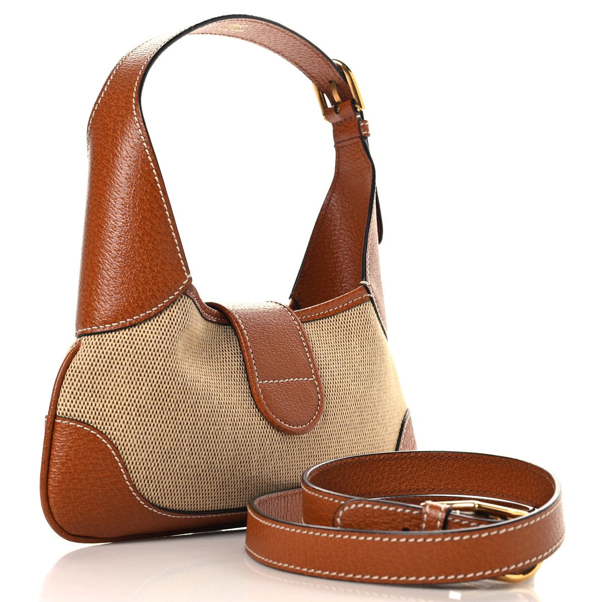 Canvas Textured Dollar Calfskin Small Aphrodite Shoulder Bag Beige Tan