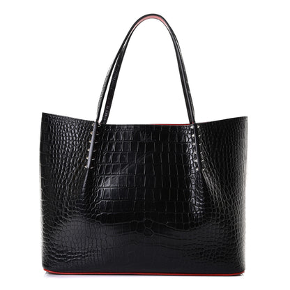 Christian Louboutin Crocodile Embossed Calfskin Spiked Small Cabarock Shopper Tote Black 1 of 4