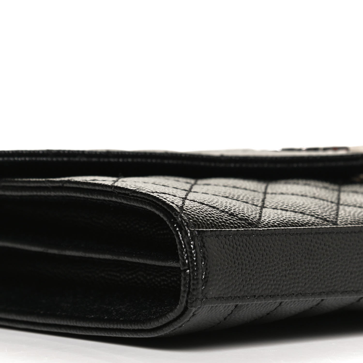 Saint Laurent Grain De Poudre Mixed Matelasse Triquilt Monogram Chain Wallet Black 8 of 10
