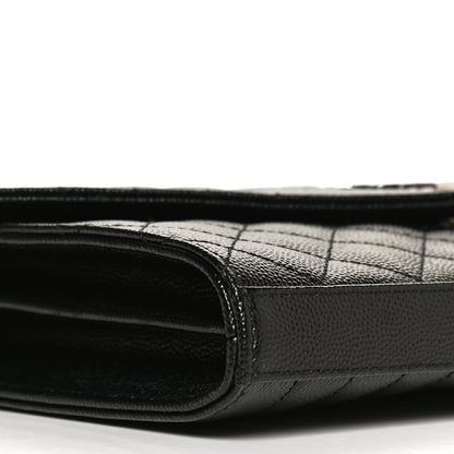 Saint Laurent Grain De Poudre Mixed Matelasse Triquilt Monogram Chain Wallet Black 8 of 10
