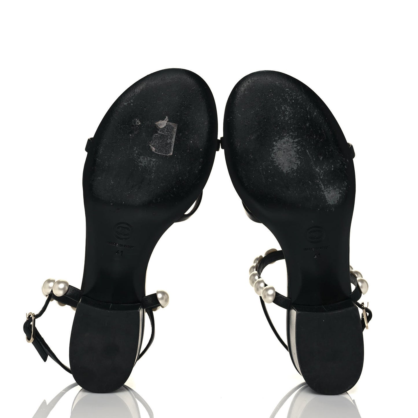Lambskin Pearl Toe Ring Slingback Sandals 41 Black