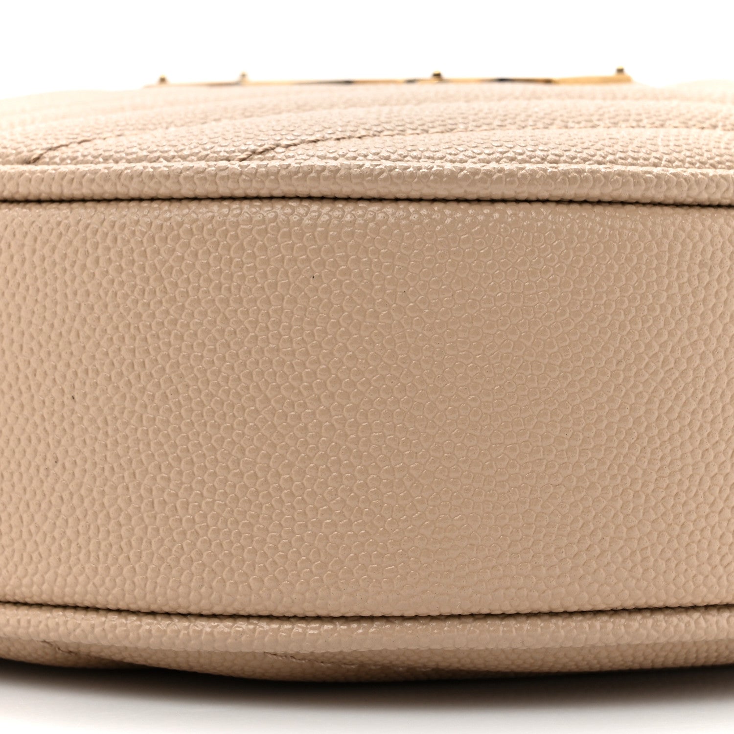 Saint Laurent Grain De Poudre Matelasse Chevron Quilted Round Vinyle Camera Bag Dark Beige 10 of 12