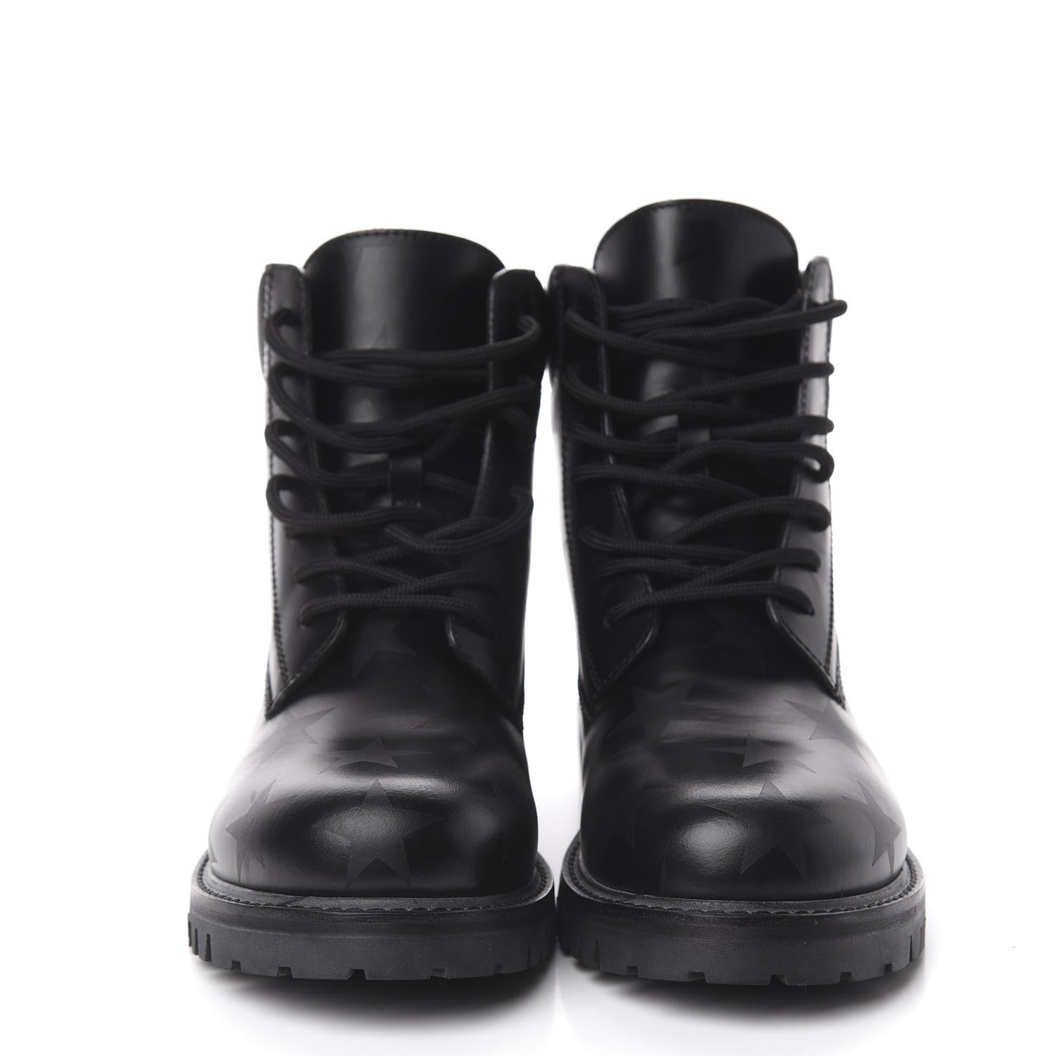 Valentino Garavani Calfskin Hologram Star Print Combat Boots 37.5 Black Marine 2 of 9
