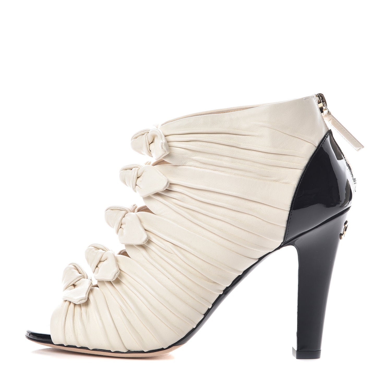 Lambskin Patent Bows Short Boots 38 Ivory Black