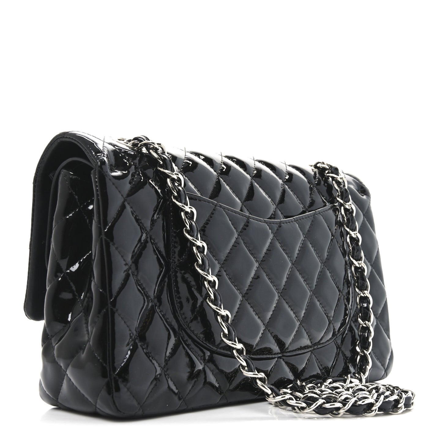 Patent Quilted Medium Double Flap Black