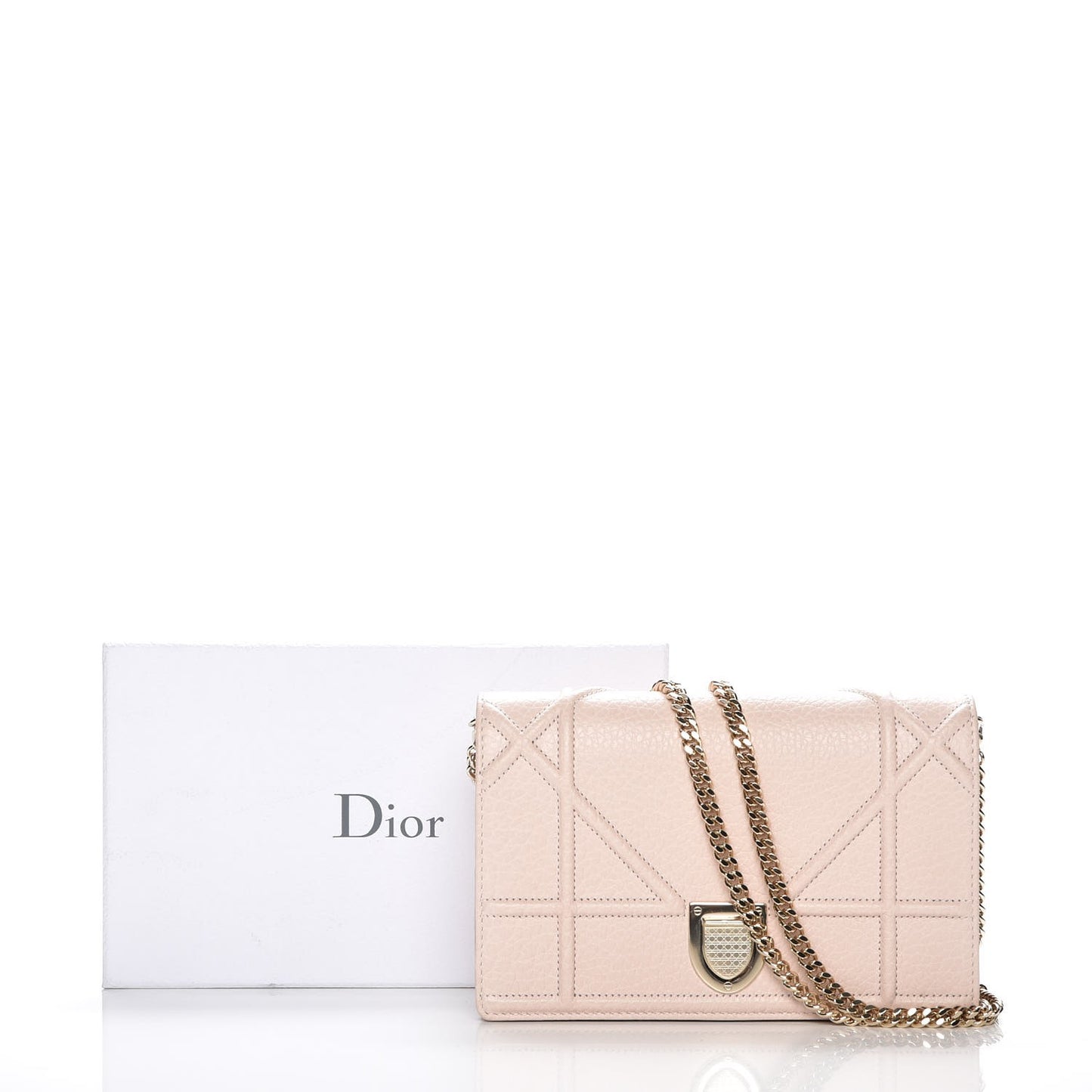 Grained Calfskin Diorama Wallet on Chain Pouch Rose Poudre