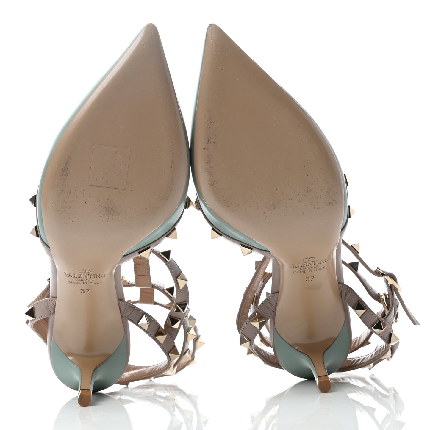Nappa Rockstud Ankle Strap 65mm Pumps 37 Morning Dew Poudre
