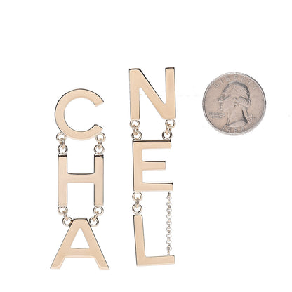 Chanel Metal Cha-Nel Logo Drop Earrings Gold 2 of 5