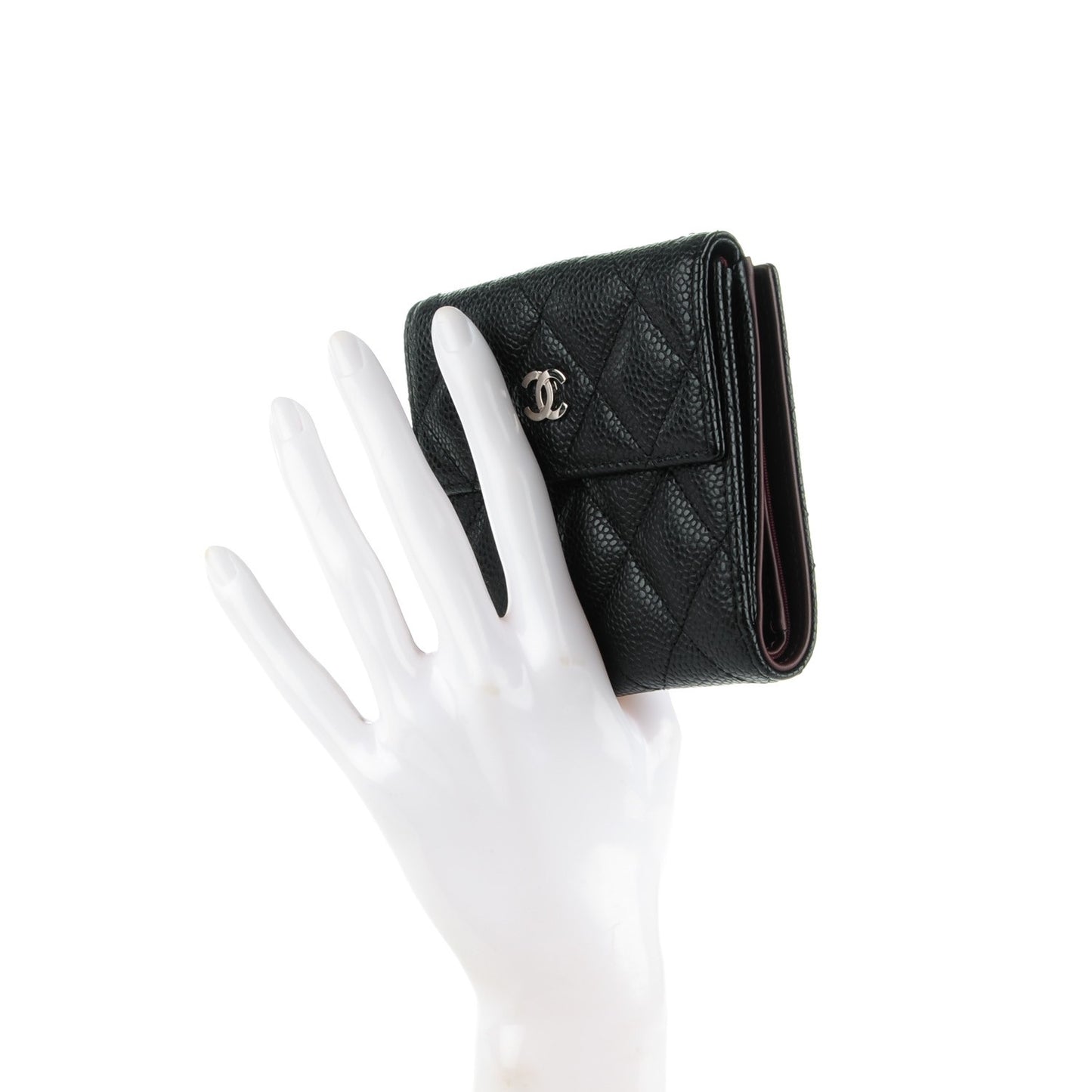 Caviar Quilted Compact French Flap Wallet Black