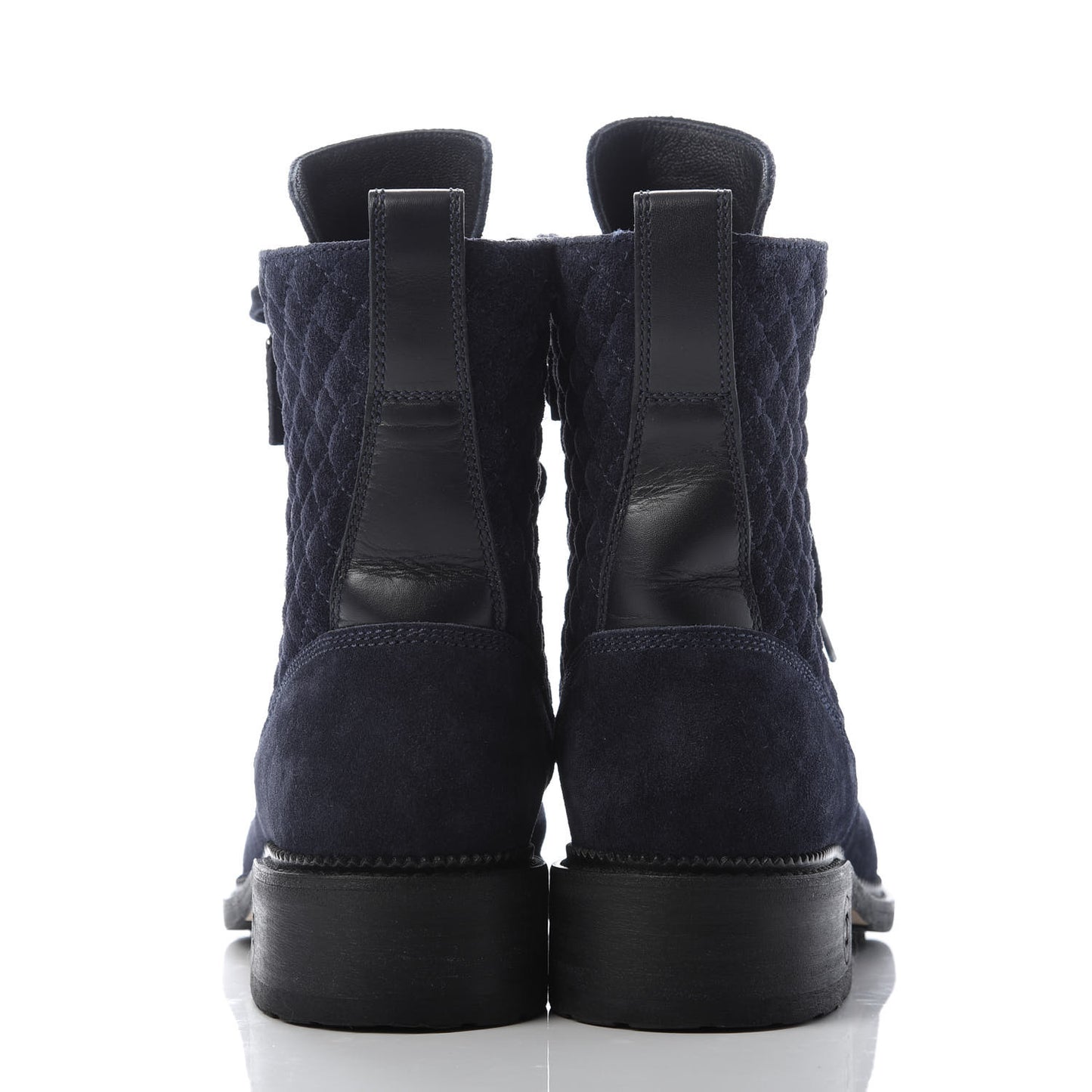 Suede Quilted CC Lace Up Combat Boots 39.5 Navy Black