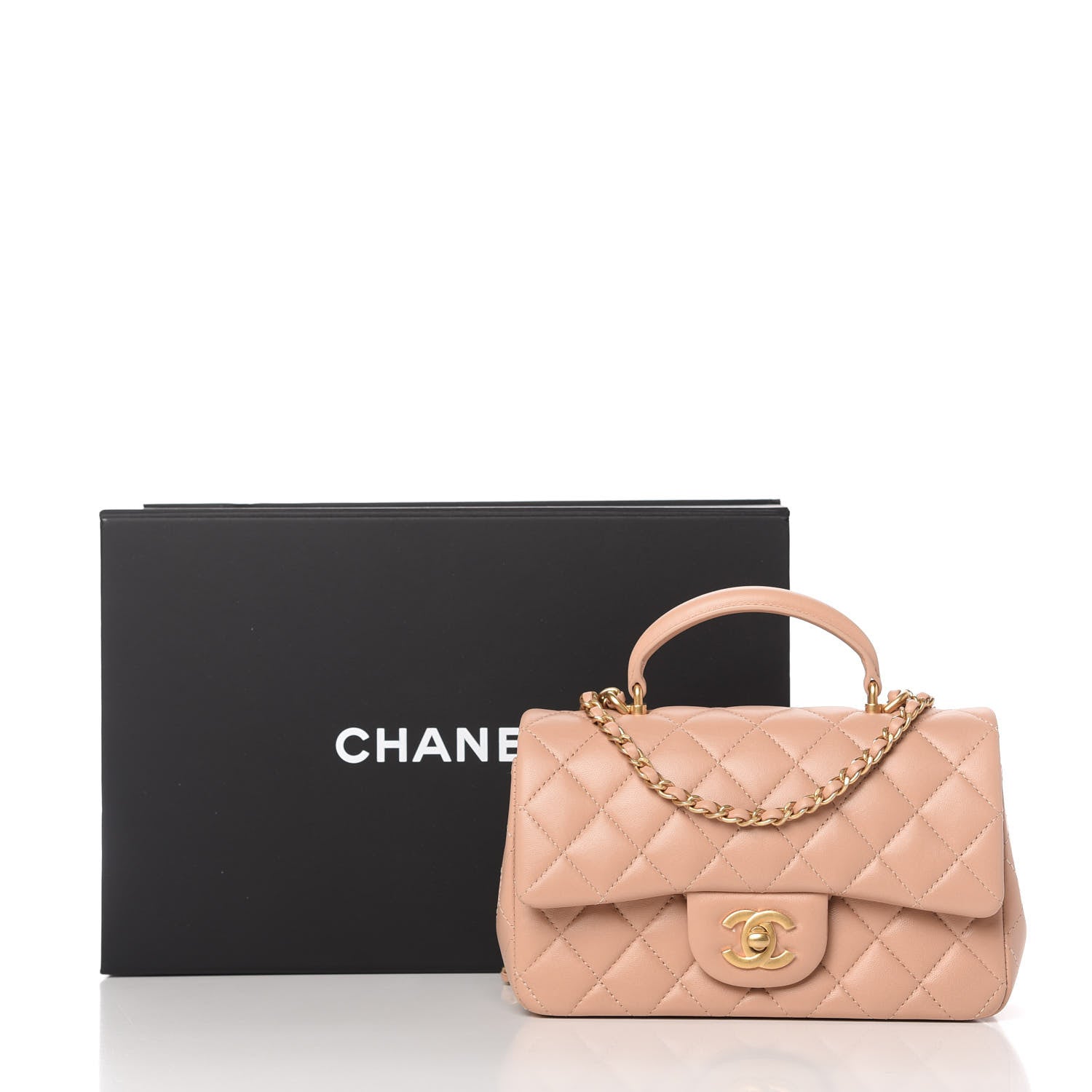 Chanel Lambskin Quilted Mini Top Handle Rectangular Flap Beige 11 of 11