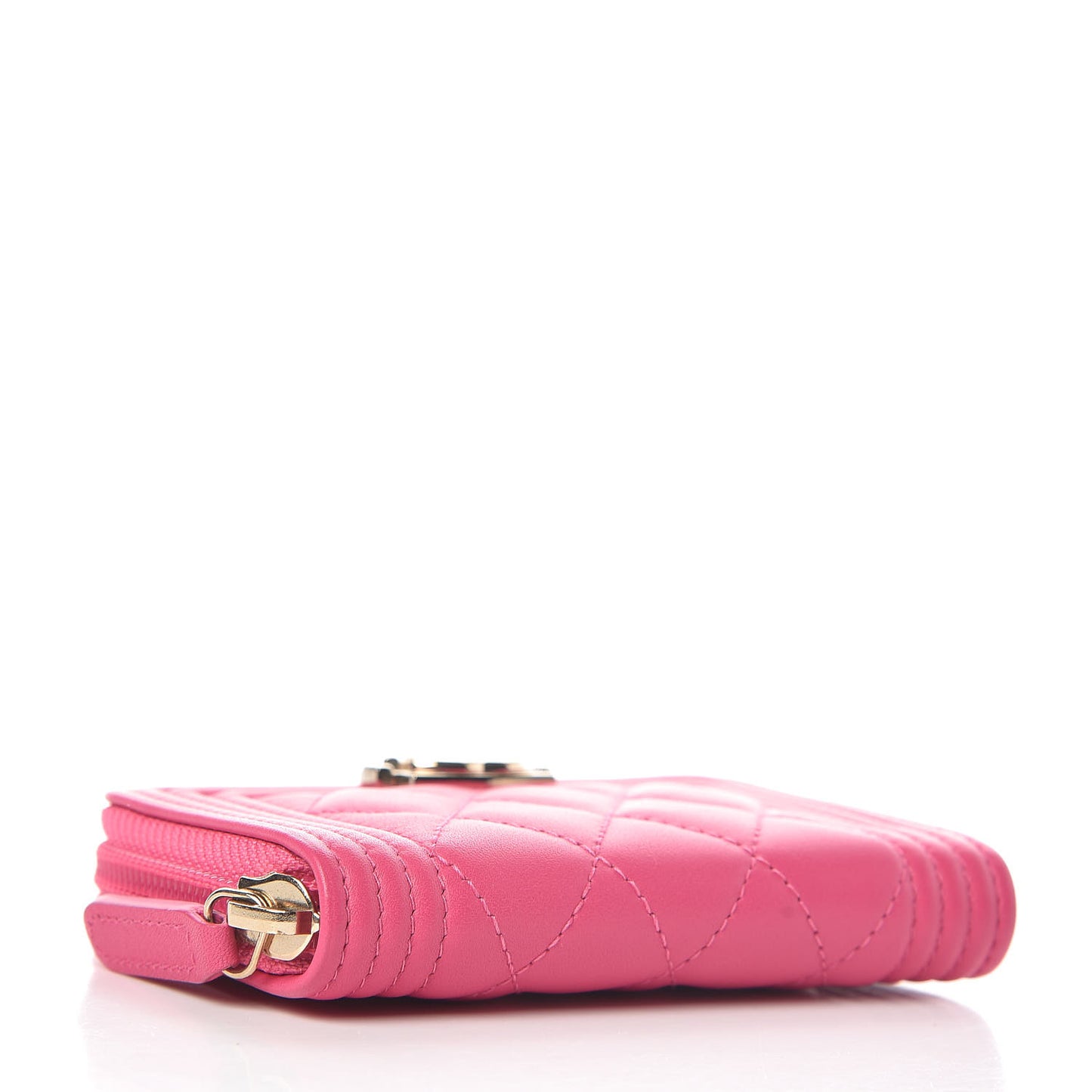 Lambskin Quilted Boy Zip Around Coin Purse Wallet Fuchsia