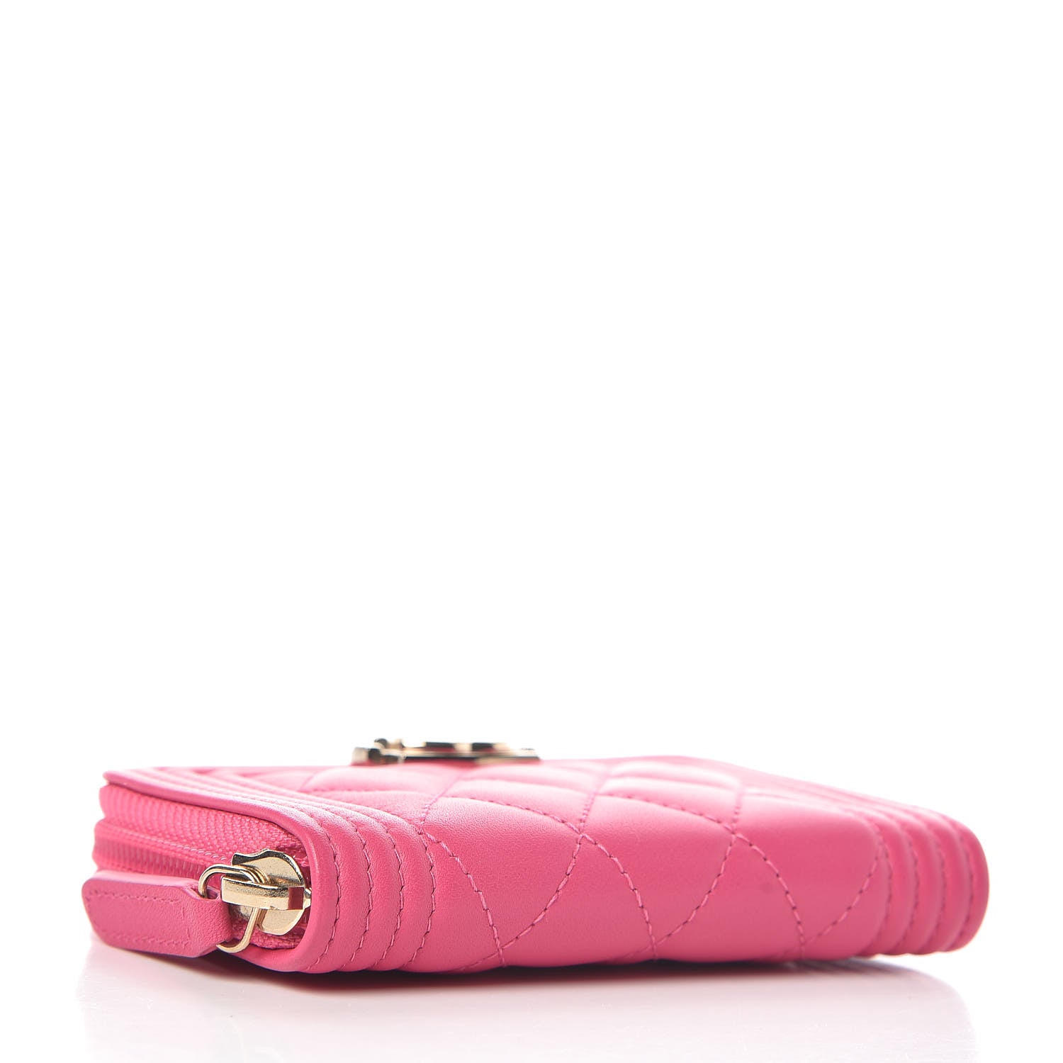 Chanel Lambskin Quilted Boy Zip Around Coin Purse Wallet Fuchsia 4 of 8