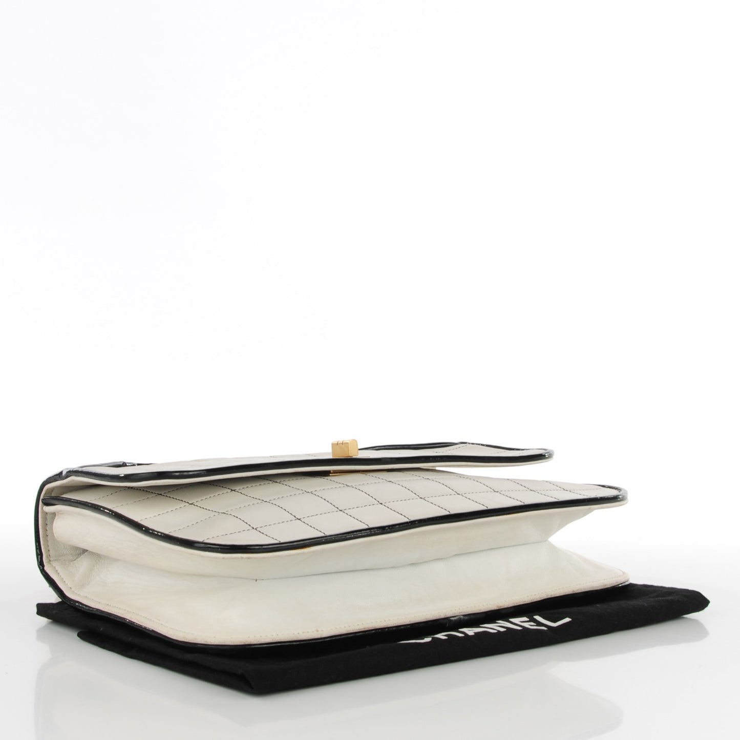 Lambskin Contrast Stitch Small Mademoiselle Flap Black White