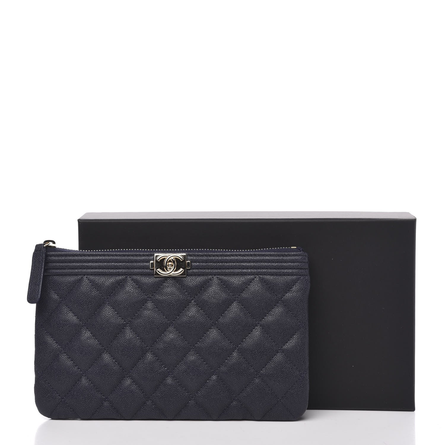 Chanel Caviar Quilted Small Zipped Boy Pouch Navy Blue 10 of 10
