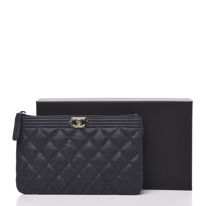Chanel Caviar Quilted Small Zipped Boy Pouch Navy Blue 10 of 10