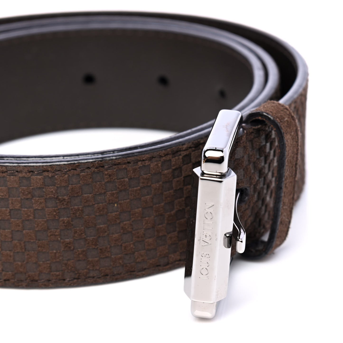 Suede Calfskin Mini Damier Belt 90 36 Moka