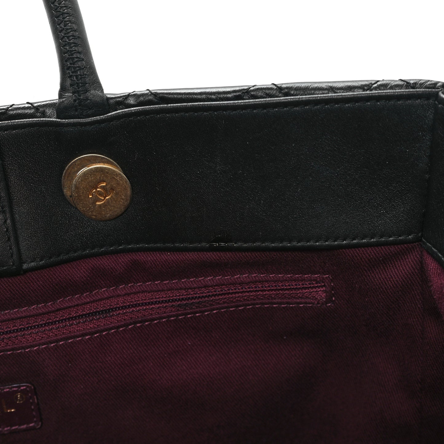 Aged Calfskin Quilted Large Coco Handle Shopping Tote Black