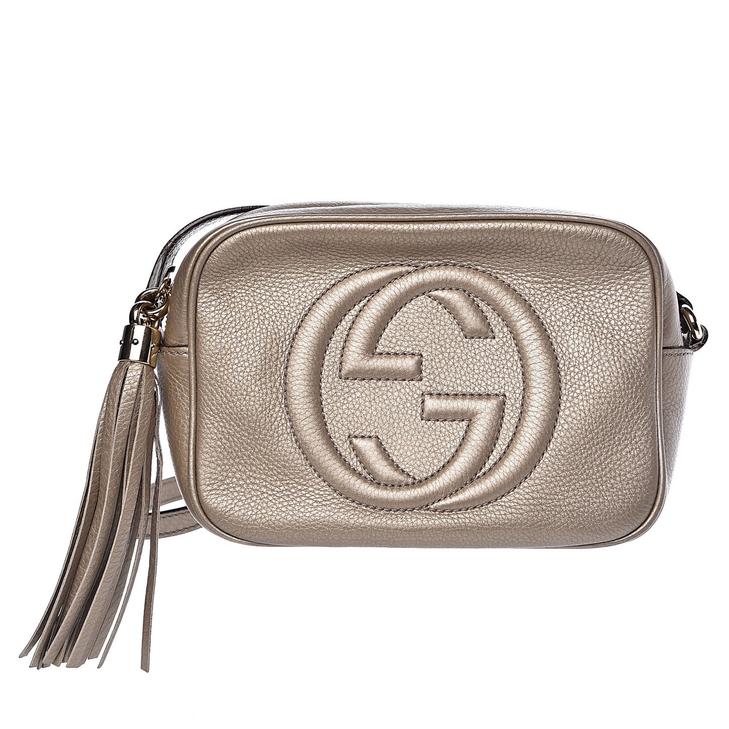 Metallic Pebbled Calfskin Small Soho Disco Bag Golden Beige