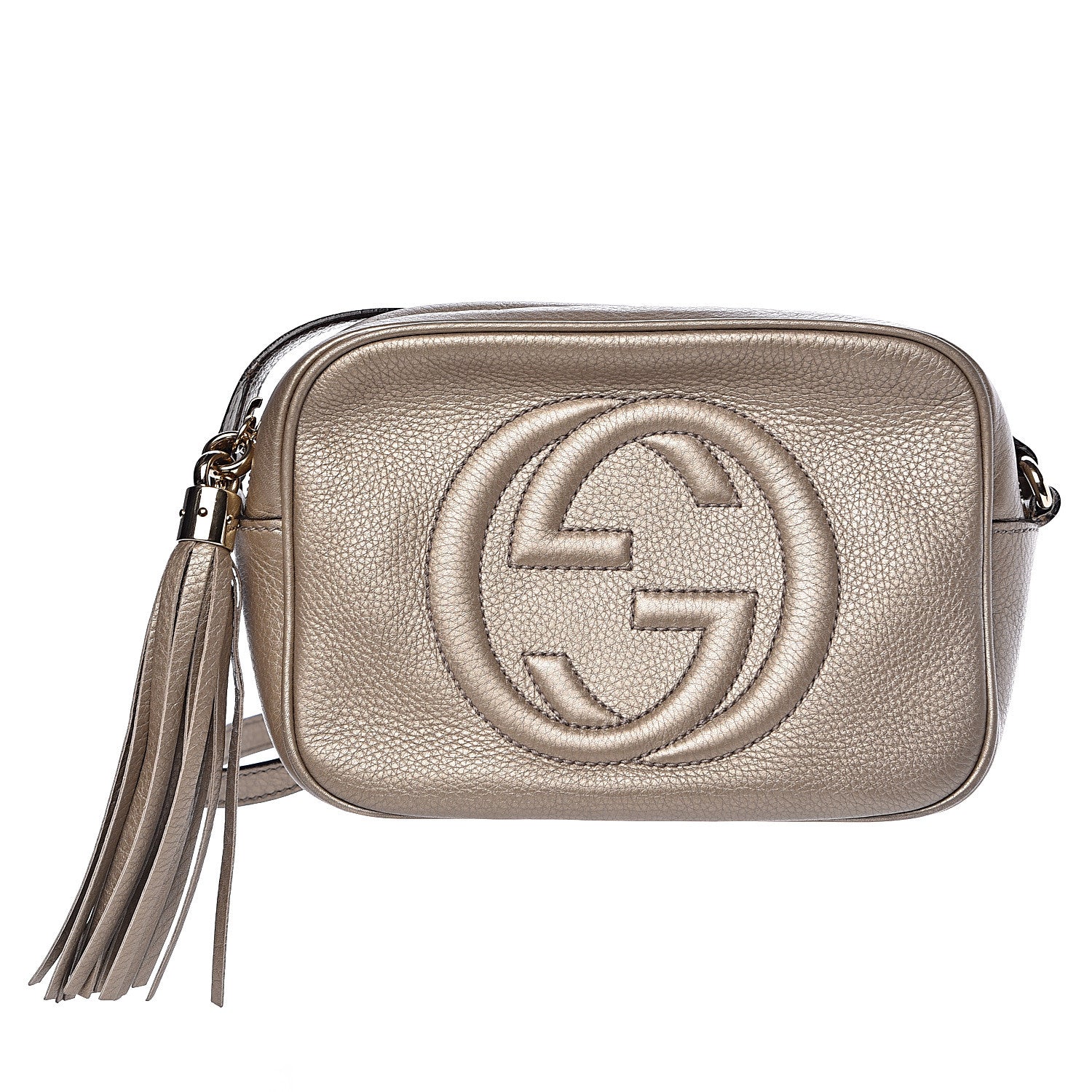 Gucci Metallic Pebbled Calfskin Small Soho Disco Bag Golden Beige 1 of 12