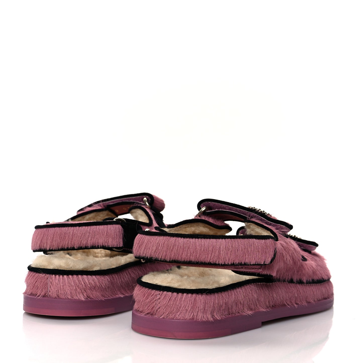 Calfskin Hair Suede Shearling Dad Sandals 36.5 Pink Black