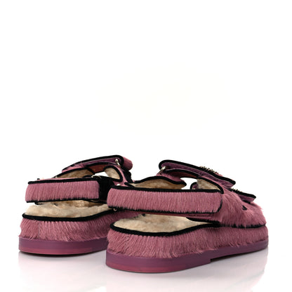 Chanel Calfskin Hair Suede Shearling Dad Sandals 36.5 Pink Black 4 of 8