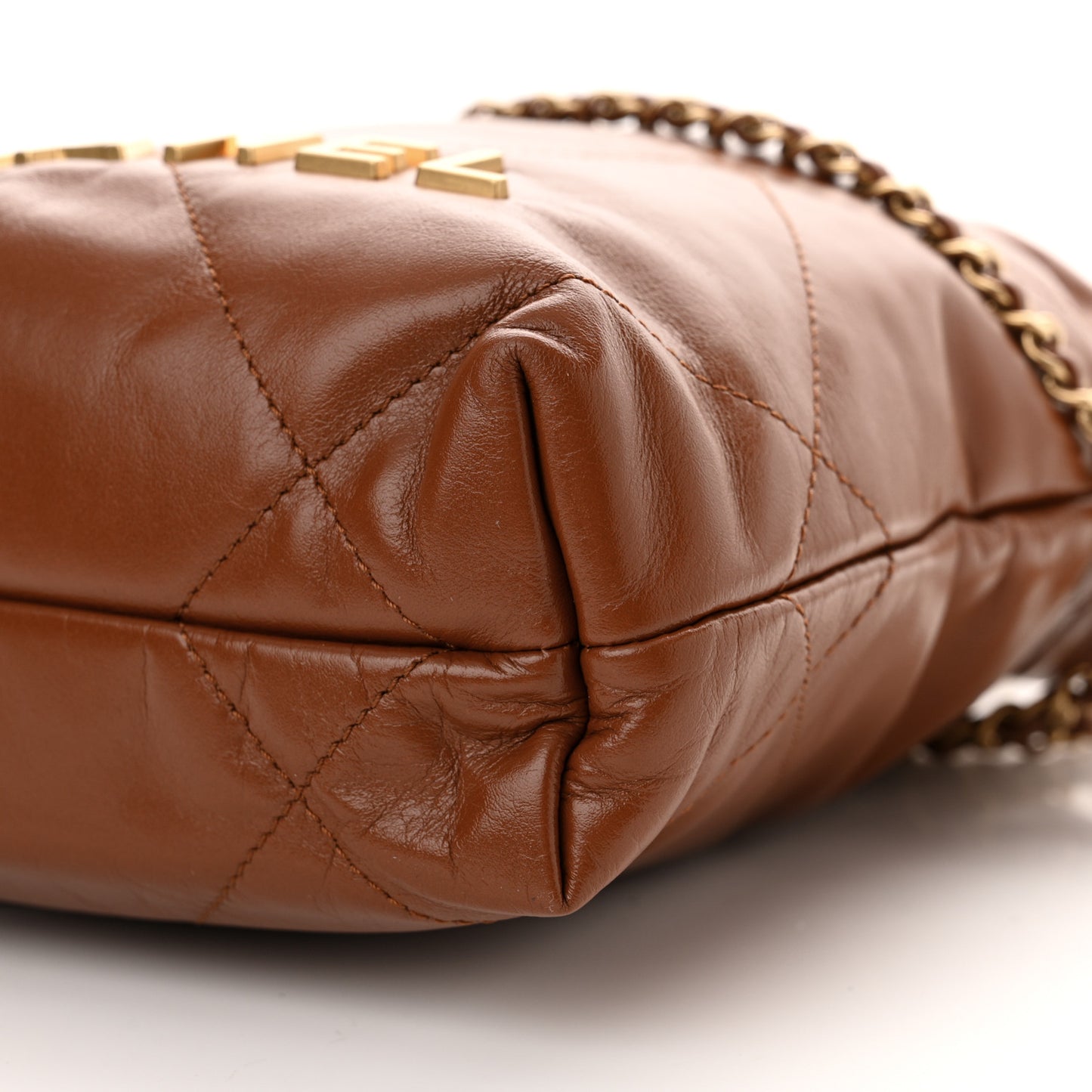 Shiny Calfskin Quilted Mini Chanel 22 Light Brown