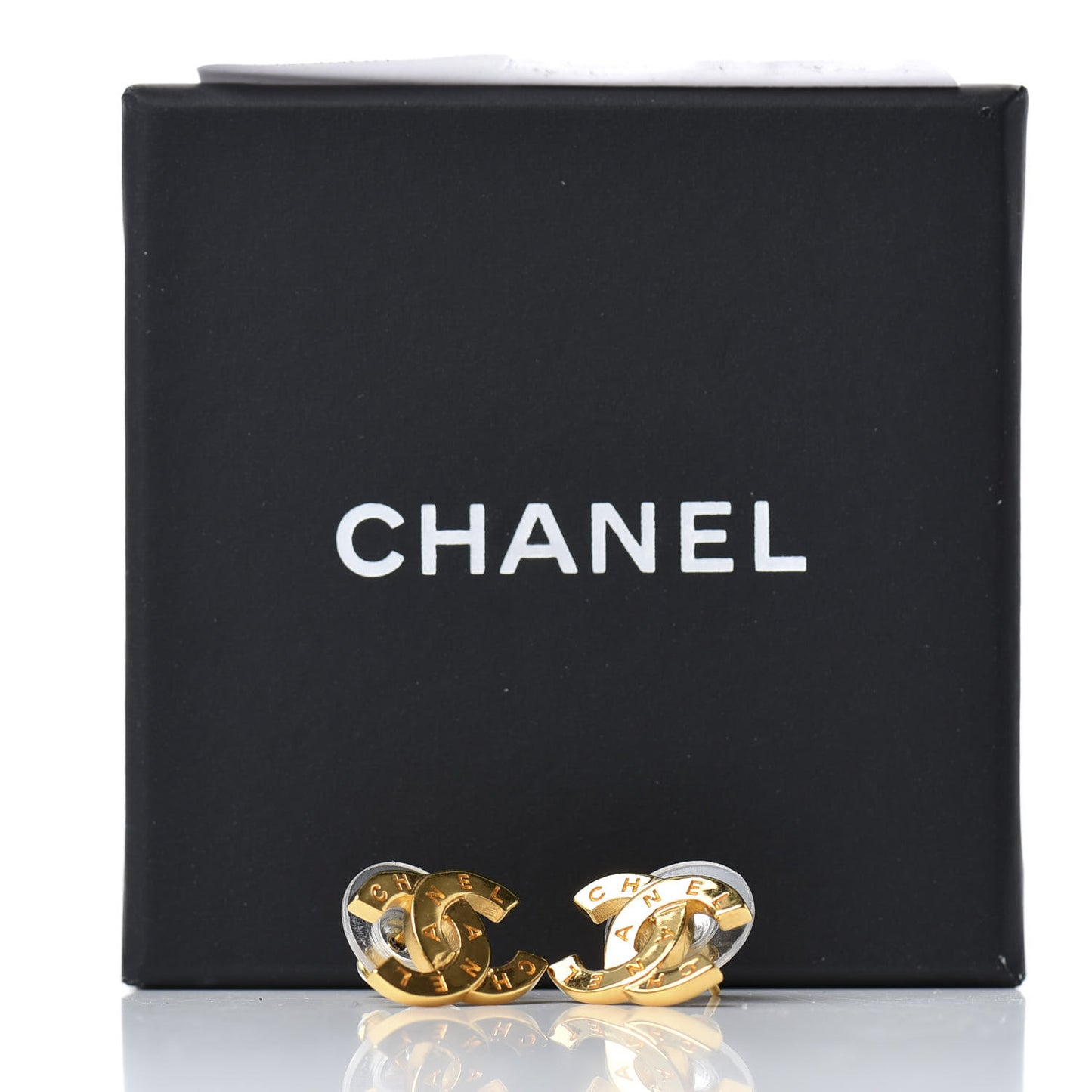 Metal CC Paris Button Stud Earrings Gold
