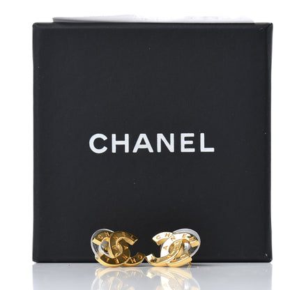 Chanel Metal CC Paris Button Stud Earrings Gold 5 of 5