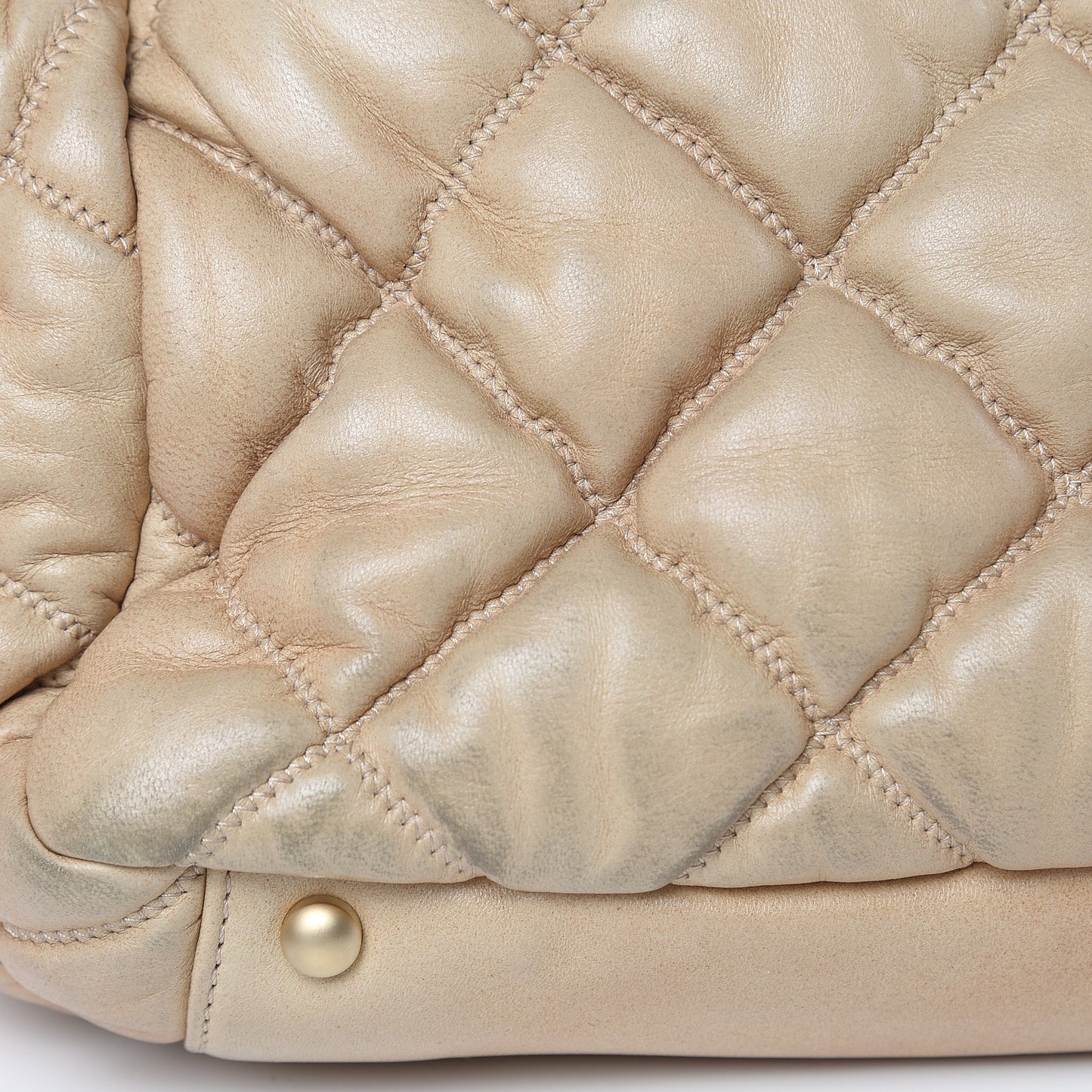 Lambskin Bubble Quilt Accordion Flap Beige
