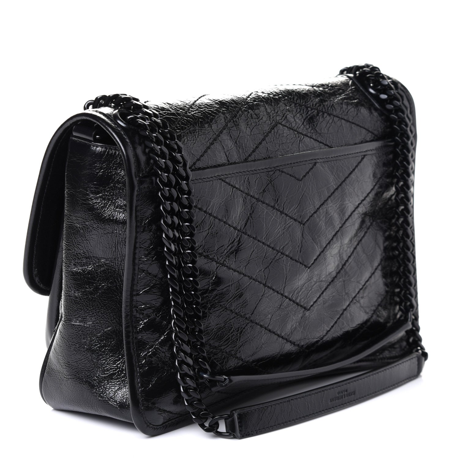 Saint Laurent Crinkled Calfskin Matelasse Monogram Medium Niki Chain Satchel Black 4 of 8