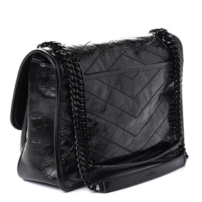 Saint Laurent Crinkled Calfskin Matelasse Monogram Medium Niki Chain Satchel Black 4 of 8