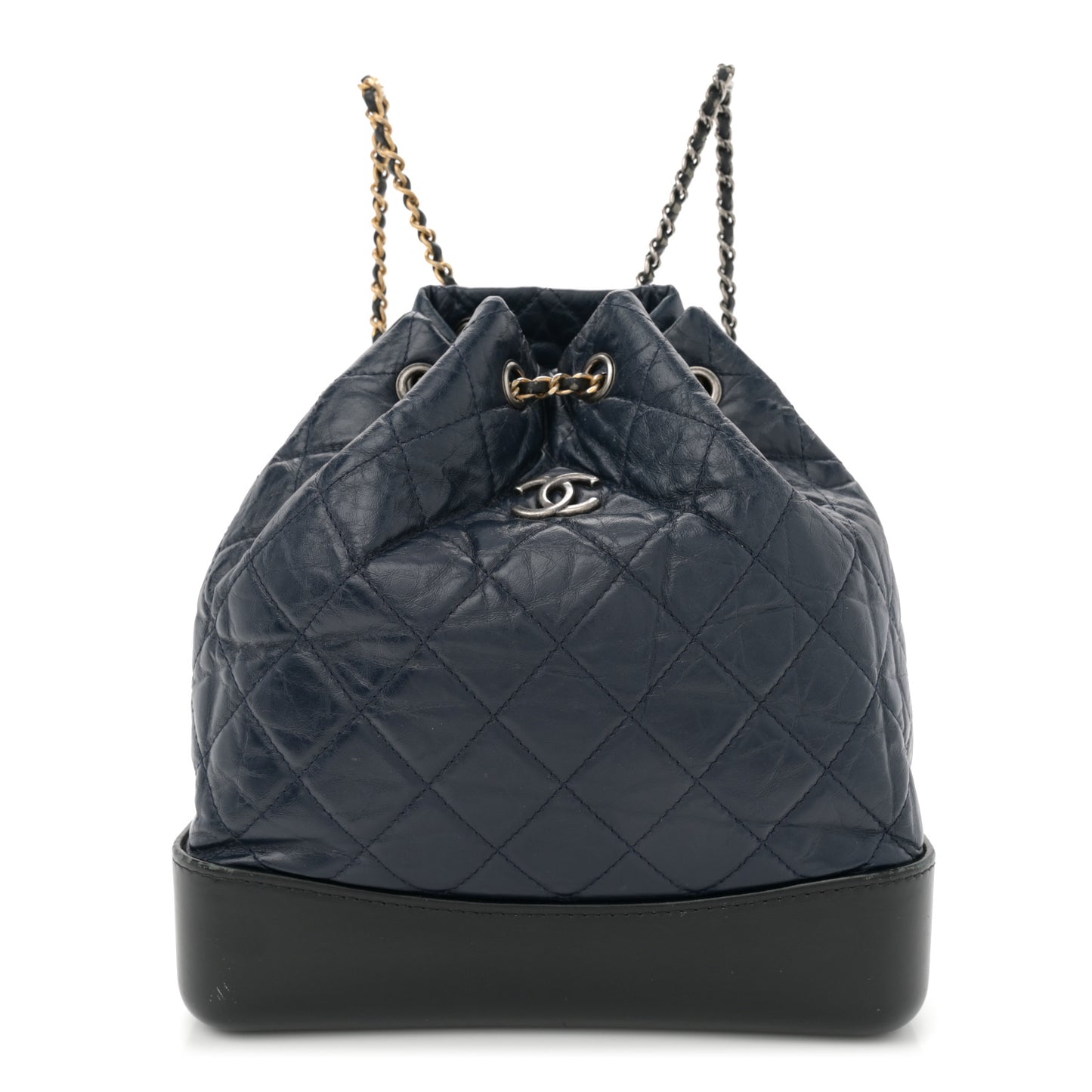 Aged Calfskin Quilted Gabrielle Backpack Navy Black